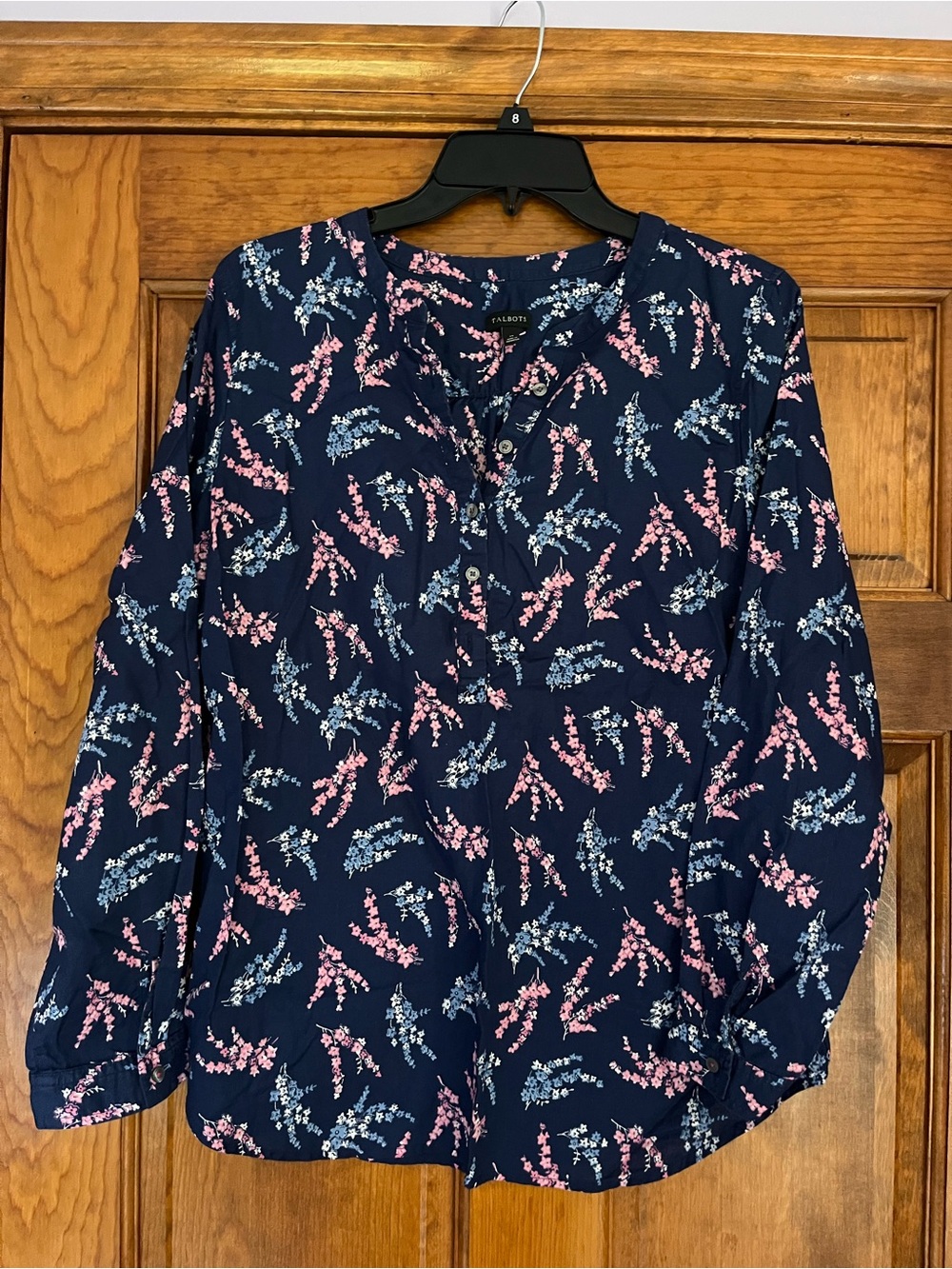 Talbots Navy Blue Floral Button-Down Blouse
